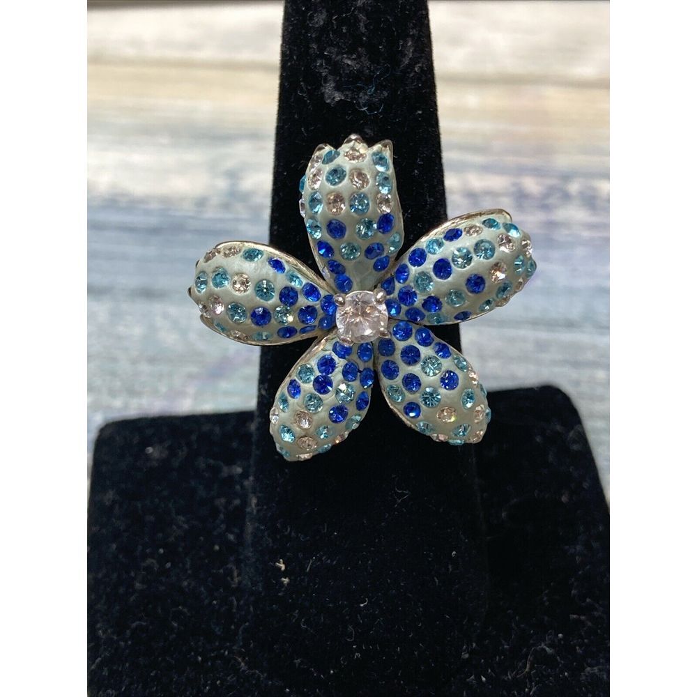 Blue Crystals Clear Rhinestone‎ Sterling Silver 925 Ring size 6 Sparkle